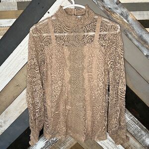 Cable & Gauge Tan Long Sleeve Embellished Blouse